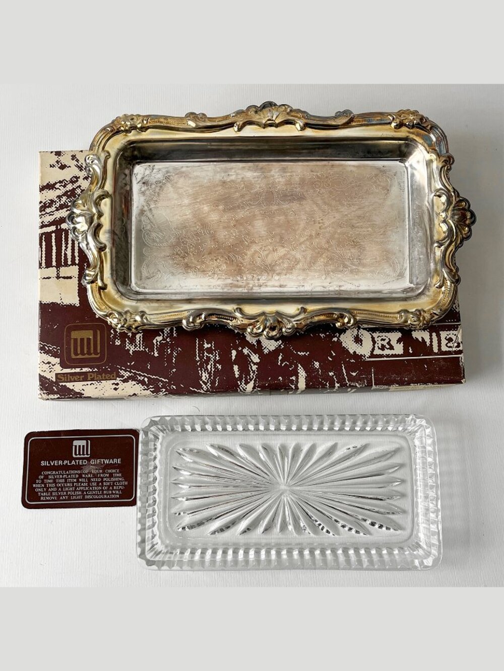 Vintage L'argenterie Silverplated Serving Dish with Glass Relish Tray Hong Kong